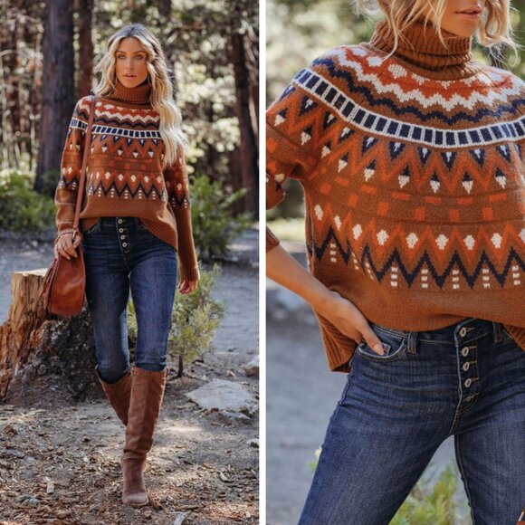 Vici Brown Fair Isle Sweater - Picture 1 of 12